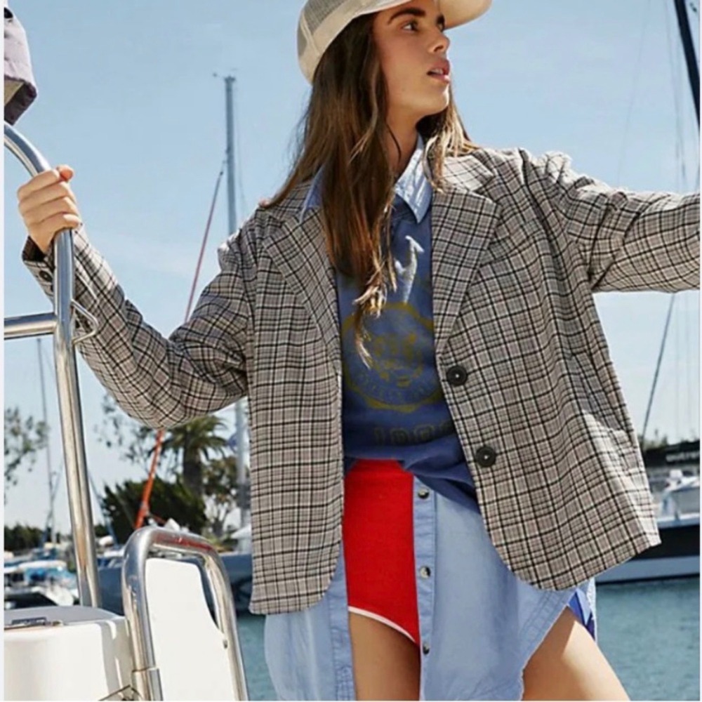 Free People We The Free Cali Plaid Blazer‎ Dust Combo S Coastal Cool Indie Chic